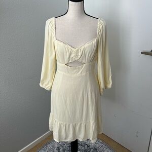 Lush Cream Mini Dress Lined with Puff Sleevee & zip up back closure - Size M